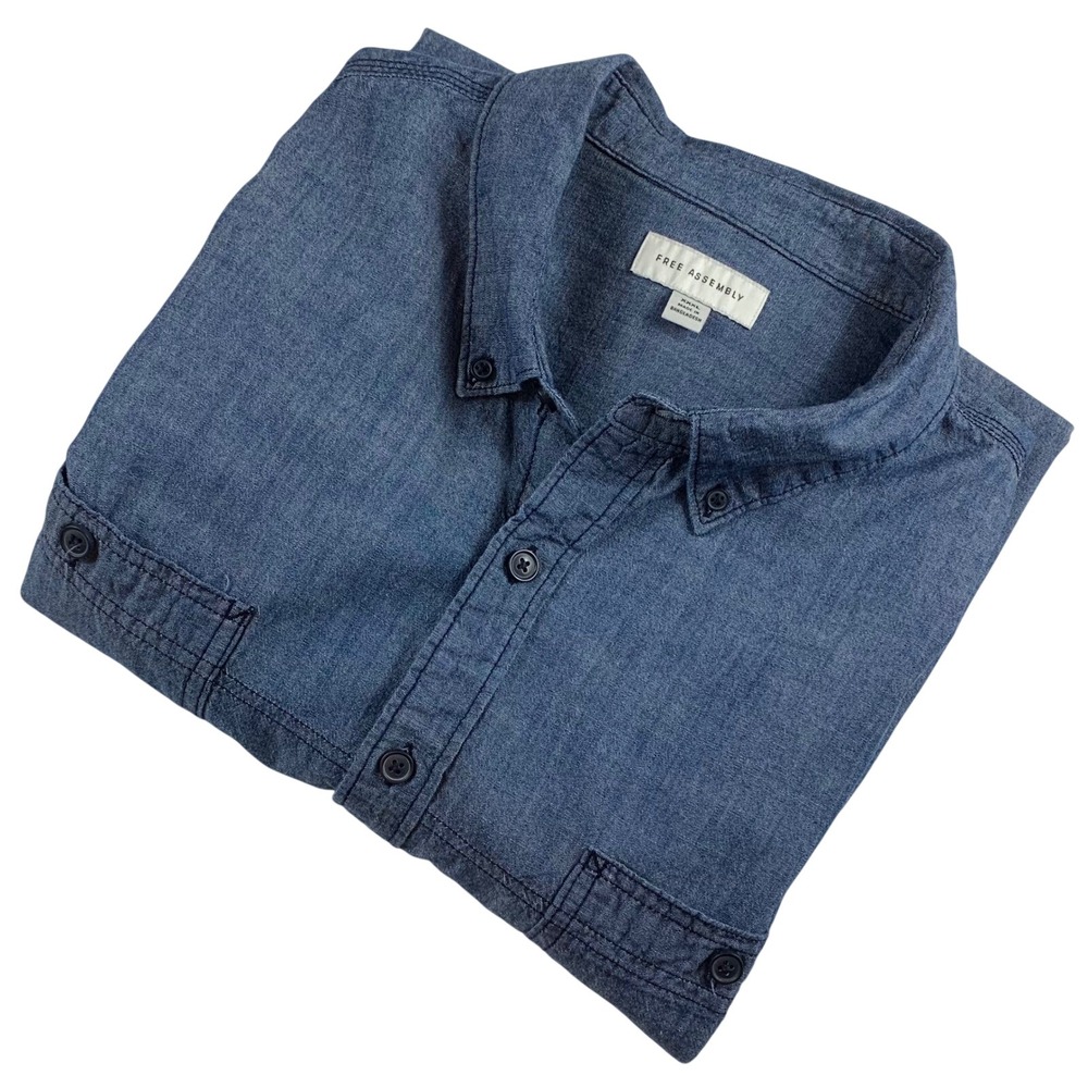Free Assembly Mens XXXL Blue Chambray Button‎ Down Shirt FAMWT00131FA23 XXXL